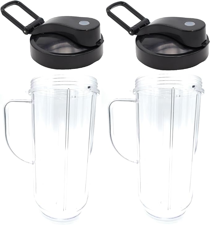 Blendin Replacement Cup with Flip Top To Go Lid - Blender Jar Accessories Compatible with Magic Bullet Blender MB-1001, MB-1001B, MBR-1101, MBR-1701, MBR-1702, MBR-0301 - 22oz Mugs (2 Pack)