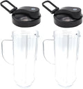 Blendin Replacement Cup with Flip Top To Go Lid - Blender Jar Accessories Compatible with Magic Bullet Blender MB-1001, MB-1001B, MBR-1101, MBR-1701, MBR-1702, MBR-0301 - 22oz Mugs (2 Pack)