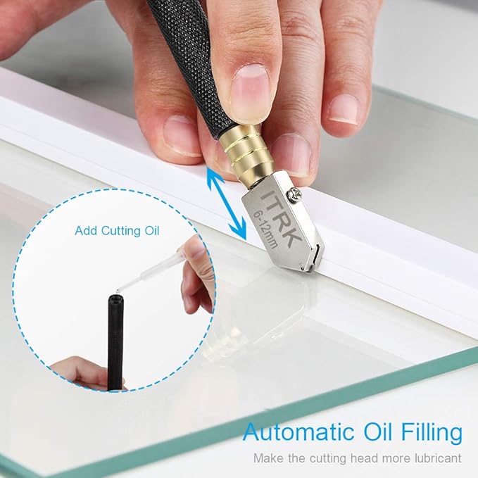 Glass Cutter 2mm-20mm, Upgrade Glass Cutter Tool, Pencil Style Oil Feed Carbide Tip for Glass Cutting/Tiles/Mirror/Mosaic.