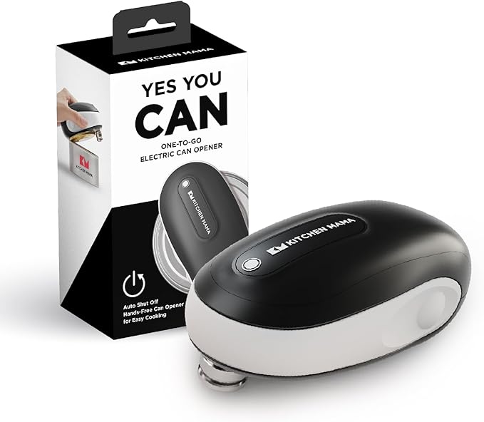Kitchen Mama One-To-Go Electric Can Opener: One Touch, Auto Stop, Smooth Edge, Lid Lift, Safety, Automatic, Magnetic, Cordless, Battery Operated, Kitchen Appliance for Senior with Arthritis (White)