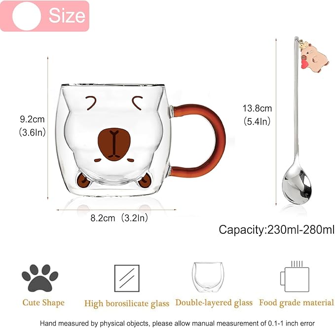 Birthday Gifts for Women Men Cute Capybara Mug Double Walled Coffee Glasses Cups Tea Cappuccino Latte Cup Funny Christmas Gifts Cute Capybara Stuff Gift for Mom Friend Coworker Her Him Home Decor