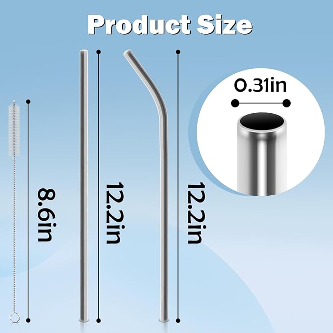 Stainless Steel Straws for Owala Insulated Bottle 40oz Tumbler 6x Metal Replacement Straws with Cleaning Brush for Owala 40oz (Stainless Steel, 3x Straight & 3x Bent)