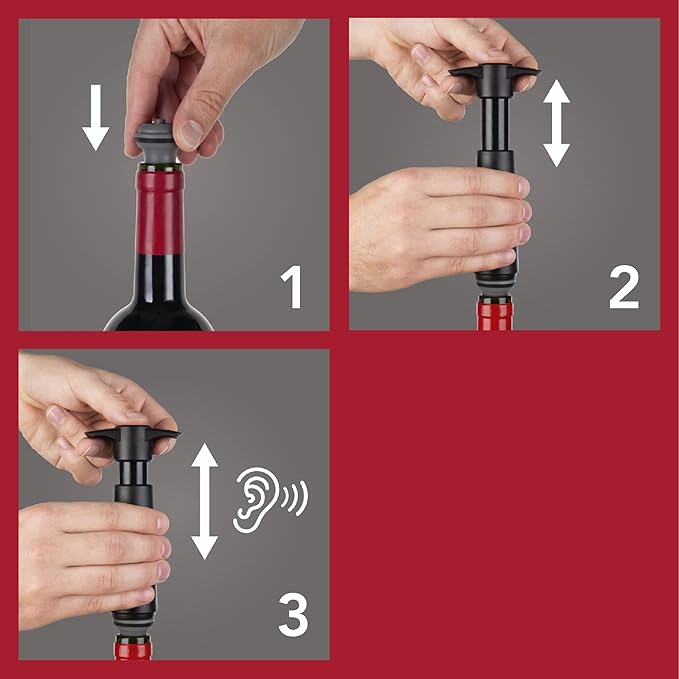 Vacu Vin Wine Saver Pump Blue with Vacuum Wine Stopper - Keep Your Wine Fresh for up to 10 Days - 1 Pump 4 Stoppers - Reusable - Made in the Netherlands