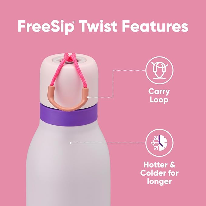 Owala FreeSip Twist Insulated Stainless Steel Water Bottle with Straw for Sports and Travel, BPA-Free, 24-oz, Pink/Purple (Dreamy Field)