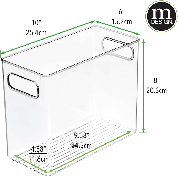mDesign Tall Modern Stackable Plastic Storage Organizer Bin Basket with Handles for Bathroom Vanity Organization - Shelf, Cubby, Cabinet, or Closet Organizing Decor - Ligne Collection - 8 Pack - Clear