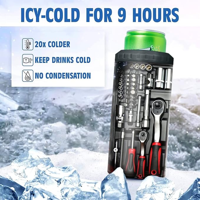 SANDJEST Mechanics Tumbler Machanic Dad Tool Box 4 in 1 12oz Tumbler Can Cooler Coozie Skinny Stainless Steel Tumbler Gift for Daddy Father Papa Christmas Birthday Fathers Day