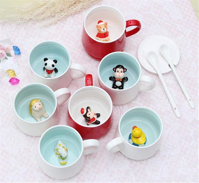 Surprise 3D Coffee Mug Animal Inside 12 oz with Rabbit,Cute Cartoon Handmade Ceramics Cup,Christmas Birthday Surprise for Friends Family or Kids (Rabbit)