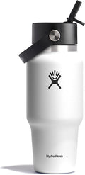 Hydro Flask Travel Water Bottle - Insulated Stainless Steel - Wide Straw Lid, Non Spill, Leakproof in 24 Oz White