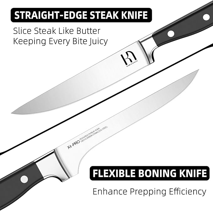 Knife Set, 15 Pcs Kitchen Knife Block Set, Enduring Razor-Sharp Japanese High Carbon Stainless Steel Chef Knife Set with Block and Sharpener, Premium Black Knives Set for Kitchen
