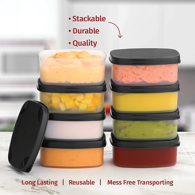 Reusable Airtight Food Containers 3 oz 8 pack. for Snacks, Baby/Toddler Food/Puree, Condiments, Picnics Food Prep, Lunch, Plastic Food Storage Containers–Dishwasher, Microwave, Freezer Safe BPA free