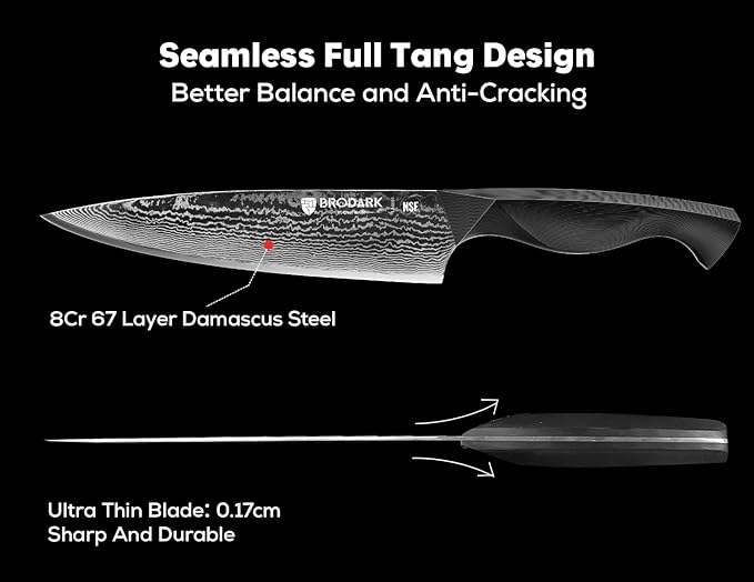 BRODARK Damascus Knife Set 3 PCS: Sharp Damascus Kitchen Knife Set, Professional Japanese Chef Knives with Ergonomic Full-Tang ABS Handle for Home, Restaurant (Dark Horse Series)