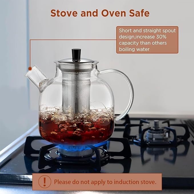 Glass Teapot with Removable Infuser,Ehugos 800ml (27OZ) Stovetop Safe Small Tea Pot, Blooming and Loose Leaf Hand Crafted Kettle for Women and Adult with Stainless Infuser