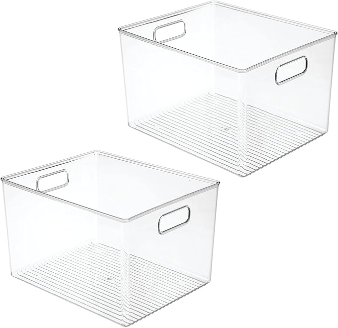 mDesign Large Plastic Storage Organizer Container Bin, Closet Organization for Hallway, Bedroom, Linen, Coat, and Entryway - Holds Clothing, Blankets, and Accessories, Ligne Collection, 2 Pack, Clear