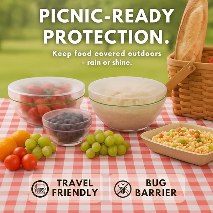20 Bowl Covers - Reusable Plastic Food Covers with Elastic, Ideal for Bread Proofing and Storage