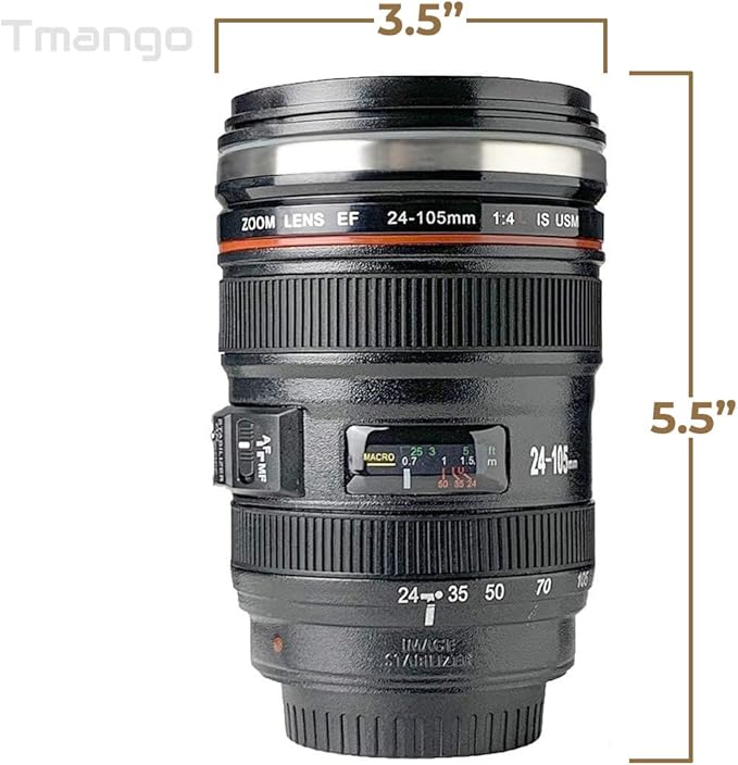 Camera Lens Coffee Mug with Clear Lid – Unique Realistic Lens Cup Replica, Gift for Photography Lovers