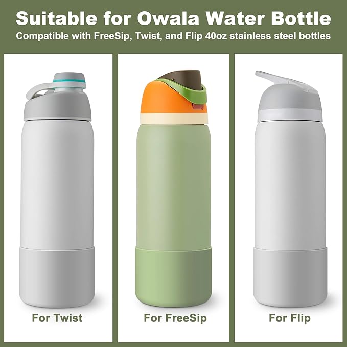 2PCS Silicone Water Bottle Boot for Owala 24oz 32oz 40oz, Protective Bottom Bumper Anti-Slip Sleeve for FreeSip, Twist, and Flip Stainless Steel Bottles, Dishwasher Safe and BPA Free