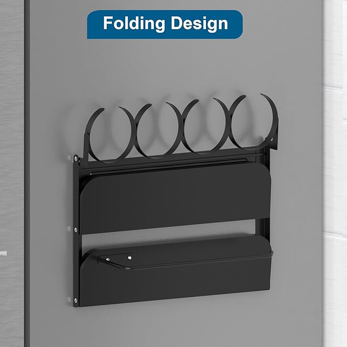 Magnetic Spice Rack,4-Slot Stanley Cup Water Bottle Holder with Paper Towel Holders and Removable Hooks for Fridge(Black Medium)