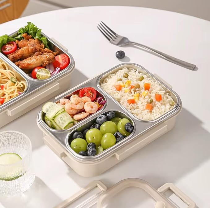 Stainless Steel Lunch Box, 3 Compartments Bento Box Leakproof Lunch Box,Quality,Airtight,Dishwasher Safe, BPA-Free.