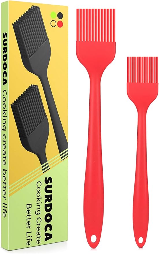 SURDOCA Silicone Pastry Basting Brush - 2Pcs 10 + 8 in Heat Resistant Brush for Baking Cooking Food, BPA Free Kitchen Brush for Sauce Butter Oil, Stainless Steel Core Design for Barbecue BBQ Grilling