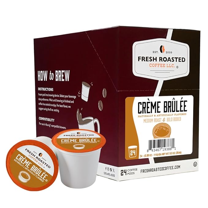 Fresh Roasted Coffee, Crème Brûlée, Flavored Coffee Pods, K-Cup Compatible, 24 Count