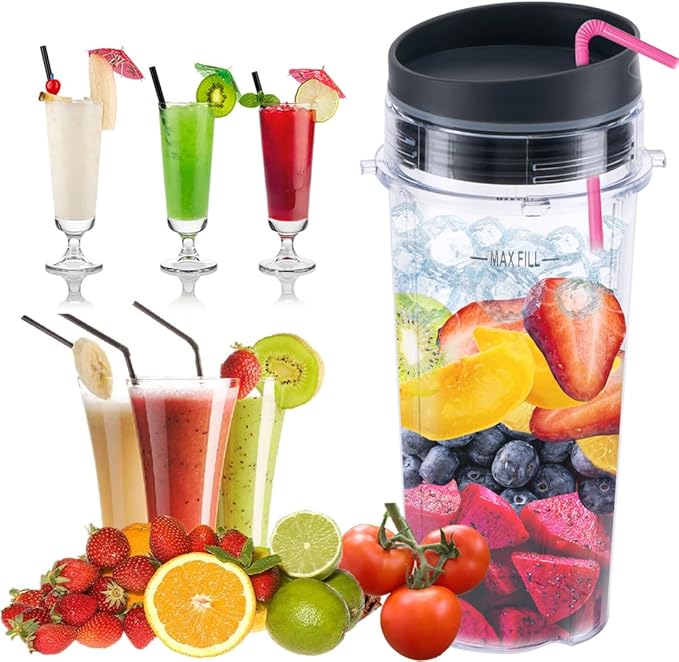 Replacement16oz Blender Cup for Ninja,Single Serve Blender Cup With Lids Set For BL770 BL780 BL660 BL740 BL810 Nutri Ninja Series Blenders (2-pack)