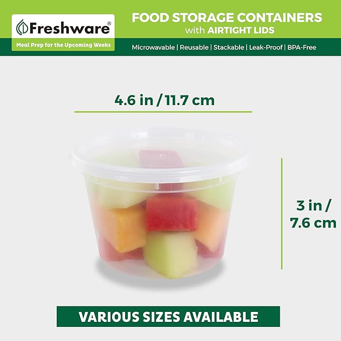 Freshware [240 Pack] 16 oz Food Storage Containers With Lids, Plastic Containers, Freezer Safe | Meal Prep | Stackable | Leakproof | BPA Free, Clear