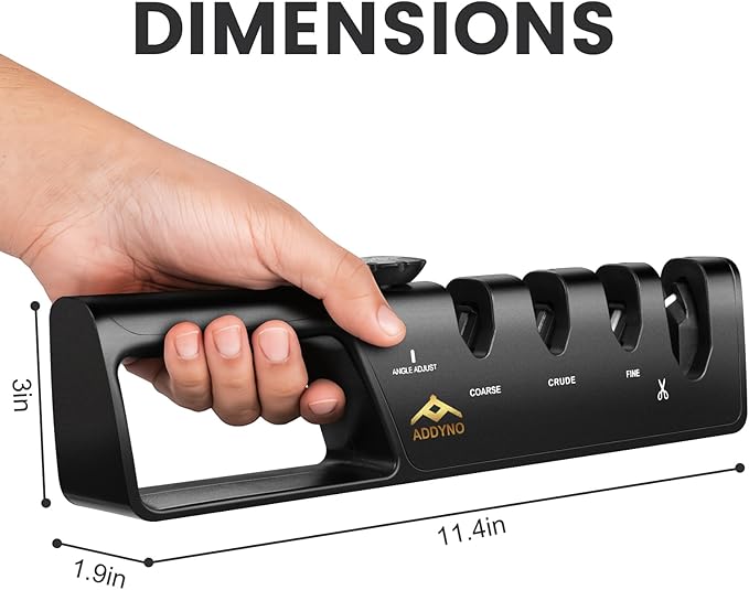 4-in-1 Knife Sharpener with Angle Guide, Adjustable Edge,3-Stage Coarse–Sharpen–Fine + Scissors Slot, Non-Slip Base & Ergonomic Handle for Kitchen Knives,Square Black