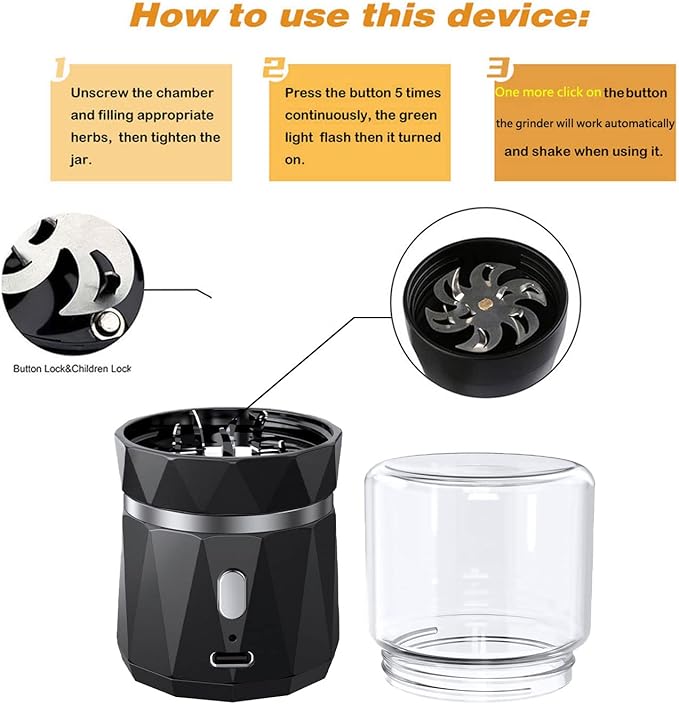 Electric Spice and Herb Grinder, Dry Herb Mini Electric Grinder Compact Size with 1.7oz/50ml Herb Jar and Spoon Tool