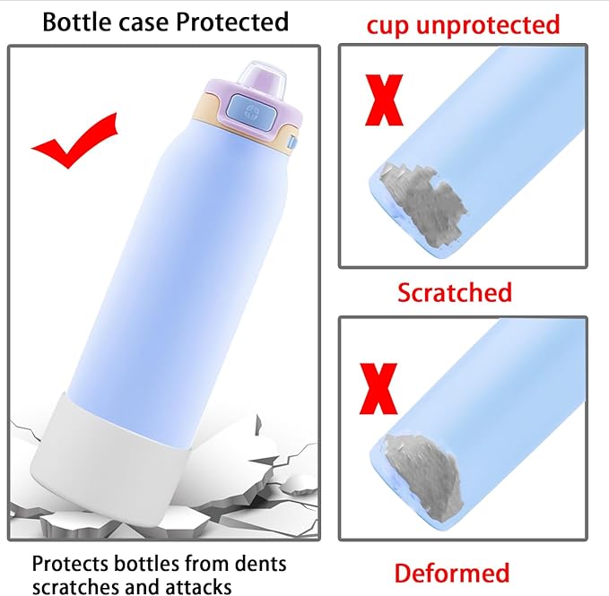 2 PCS Silicone Bottom for Ello Pop 32 OZ Water Bottle, Water Boot for Ello Pop,Avoid Scratches and Noise(white color 32oz)