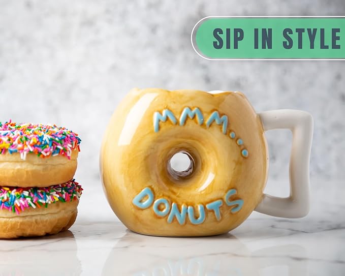 Comfify Ceramic Donut Mug – Chocolate Glaze with Sprinkles – Funny “MMM... Donuts!” Quote – 14 oz Coffee Cup