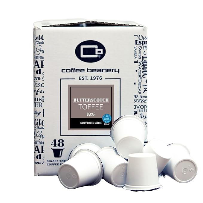 Butterscotch Toffee Decaf Coffee Pods by Coffee Beanery | 48ct Bulk Flavored Decaf Coffee Pods Medium Roast Coffee Pods| 100% Specialty Arabica Coffee| Gourmet Coffee Pods