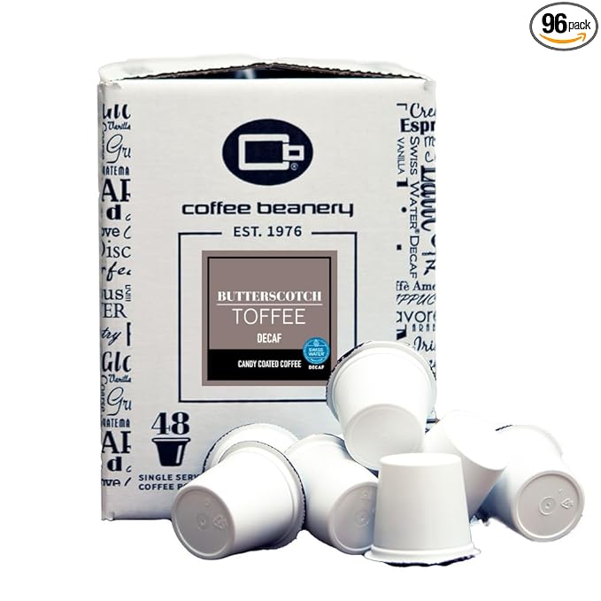 Butterscotch Toffee Decaf Coffee Pods by Coffee Beanery | 96ct Bulk Flavored Decaf Coffee Pods Medium Roast Coffee