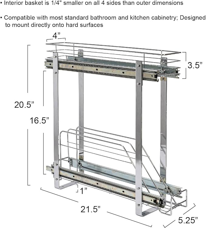 Household Essentials Glidez Multipurpose Chrome-Plated Steel Pull-Out/Slide-Out Storage Organizer for Cookware and Bakeware - 2-Tier Design - Fits Standard Size Cabinet or Shelf, Chrome