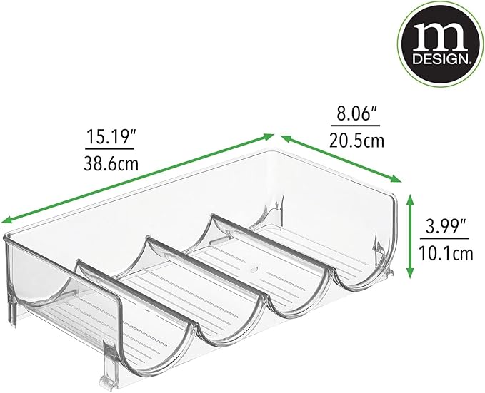 mDesign Plastic Free-Standing Stackable Bottle Storage Rack, for Kitchen Countertop, Fridge, Freezer; Organizer for Water Bottles, Sports Drinks; Ligne Collection, 2 Pack - Store 8 Bottles - Clear