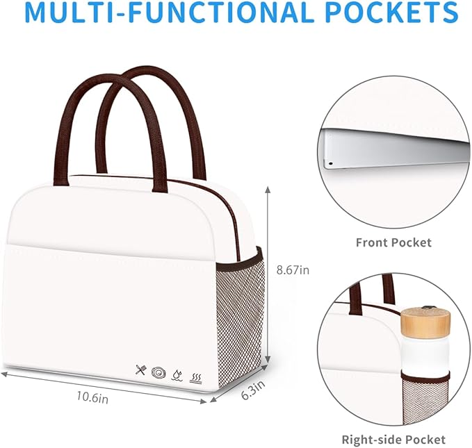 DALINDA Lunch Bag Lunch Box for Women Men Reusable Insulated Lunch Tote Bag, Handbags Case High Capacity for Travel Work Picnic,white