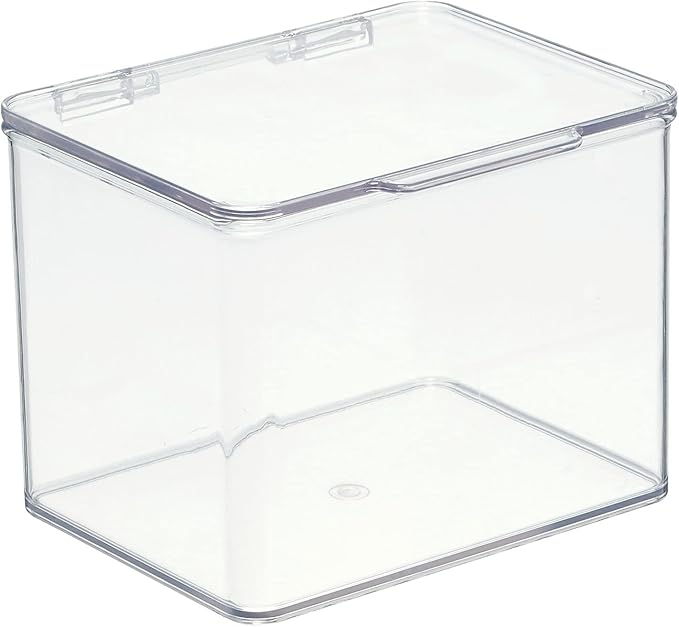 mDesign Plastic Kitchen Pantry and Fridge Storage Organizer Box Containers w/Hinged Lid for Shelves or Cabinets, Holds Food, Snacks, Seasoning, Condiments, Utensils, Lumiere Collection, Clear