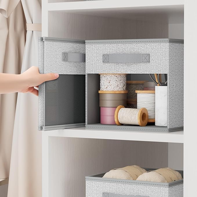 DIMJ Storage Cubes, Cube Storage Bin, 10 Pack Foldable Baskets with Window, Closet Storage Bins with Handle, 11x 11 inch Storage Cubes for Clothes, Toys, Books (Blended Gray)
