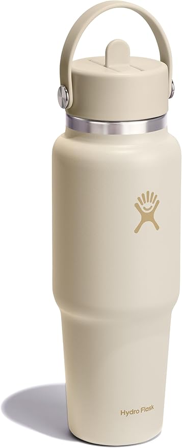 Hydro Flask Travel Water Bottle - Insulated Stainless Steel - Wide Straw Lid, Non Spill, Leakproof in 32 Oz Coconut Cream