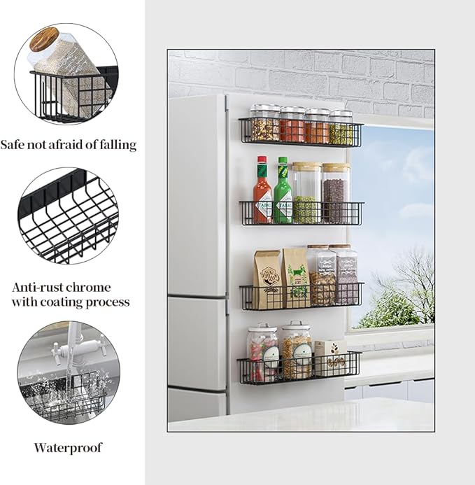4PCS Magnetic Storage Baskets for Refrigerator, Strongly Magnet Spice Rack, Fridge Storage Shelf, Great for Kitchen and Pantry