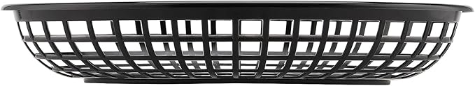 60 Pack 9x5.7x1.6 Inch Black Plastic Fast Food Baskets, Restaurant Serving Basket, Oval Fast Food Serving Baskets for Picnic, Chicken, Burgers and Fries