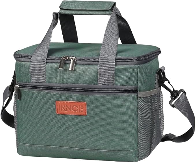 iknoe Insulated Lunch Bag, Foldable 8.5L Cooler Bag for Men & Women, Leakproof Thermal Design, Great for Office, Picnic, Travel, Lunch Box, Grayish green