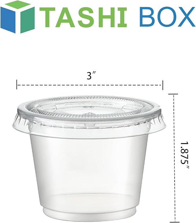 TashiBox 200 Sets - 4 oz Portion Cups With Lids, Small Plastic Containers, Airtight and Stackable Souffle Cups for Jello Shots, Sauce, Condiments, Lunch, Party, Trips