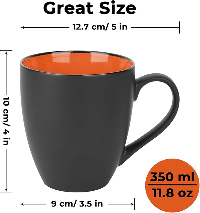 MIAMIO - Set of 6 Stoneware Coffee Mugs 12 Ounce/Cup Set - Le Papillon Collection (Black-Colourful)