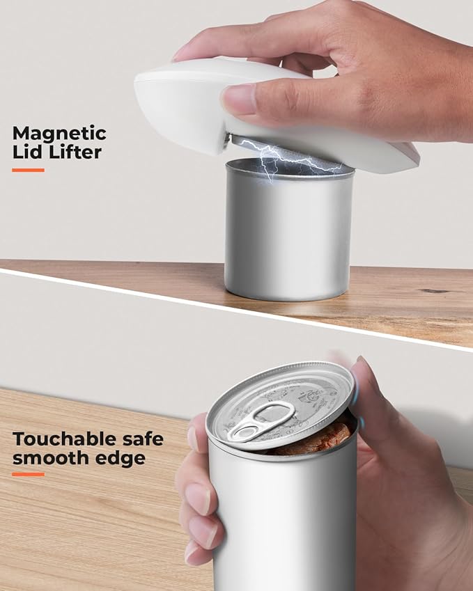 Canslab Ultrablde SE - USB Rechargeable Electric Can Opener for Kitchen for Seniors with Arthritis- Cordless Battery Powered Automatic, Side Cut, Smooth Edge, Handsfree, for Small or Large Cans, White