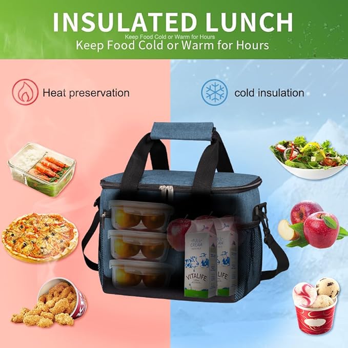iknoe Insulated Lunch Bag, Foldable 8.5L Cooler Bag for Men & Women, Leakproof Thermal Design, Great for Office, Picnic, Travel, Lunch Box, Blue