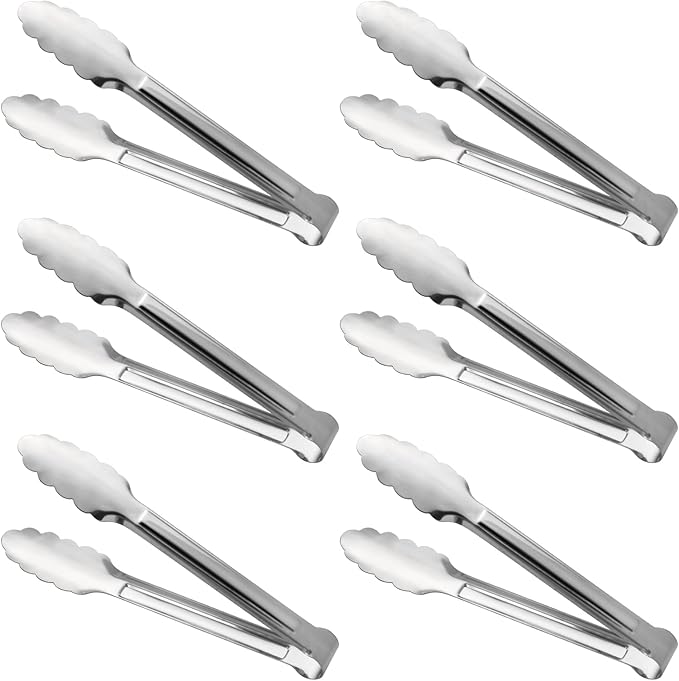 Serving Tongs, Stainless Steel Kitchen Cooking Food Buffet Mini Salad Appetizer Tong Small 6 Pack 7 Inch