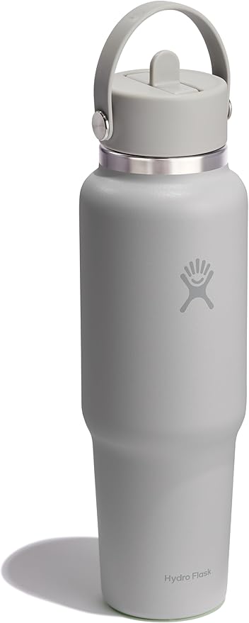 Hydro Flask Travel Water Bottle - Insulated Stainless Steel - Wide Straw Lid, Non Spill, Leakproof in 40 Oz Birch Gray