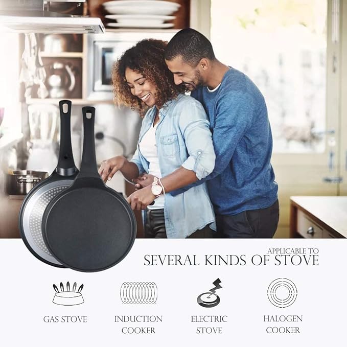 S·KITCHN Nonstick Crepe Pan, Skillet Pan for Dosa Tawa Omelette Tortillas Crispy Pancake, Griddle Pancake Pan, PFOA FREE and Induction Compatible - 10IN