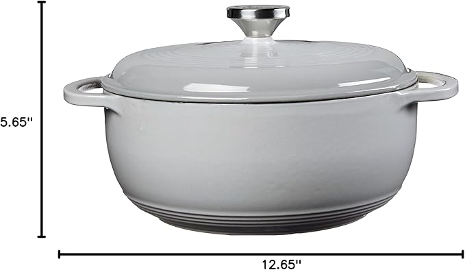 Lodge 4.5 Quart Enameled Cast Iron Dutch Oven with Lid – Dual Handles – Oven Safe up to 500° F or on Stovetop - Use to Marinate, Cook, Bake, Refrigerate and Serve – Gray