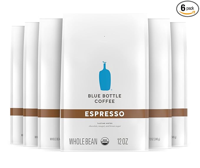Blue Bottle Whole Bean Organic Coffee, Espresso, Dark Roast, 12 Ounce bag (Pack of 6)